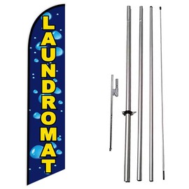 Laundromat Advertising Feather Banner Swooper Flag Sign with Flag Pole Kit and Ground Stake