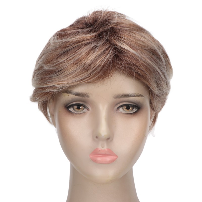 Woman Short Wig Synthetic Layered Straight Fluffy Heat Resistant Soft