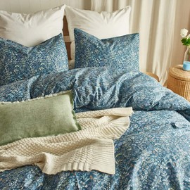 mixinni Comforter King Size Fluffy Floral Comforter Sets for Women and Men Blue Flower Leaves Bedding Comforter Sets, 1 Flower Leaf Comforter and 2 Pillowcases for All Season-King Size