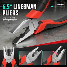 DNA Motoring Juego de Alicates 3 Piezas Linesman 6.5 Pulgadas Mangos Goma                                                                             