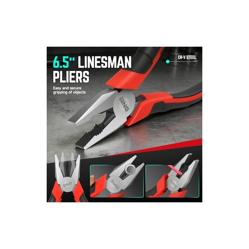 DNA Motoring Juego de Alicates 3 Piezas Linesman 6.5 Pulgadas