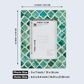 Handicrafts Home Picture Photo Frame Moorish Damask Moroccan Arts Inspired Handmade Naturals Bone Frames Photo Size 5X7 Inches Green White