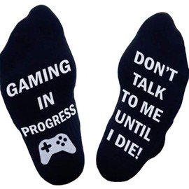Himozoo Gaming Socks Funny Saying GAMING IN PROGRESS, DON'T TALK TO ME UNTIL I DIE!' Socks,Novelty Gifts for Men Women (Gamer Socks-Black)