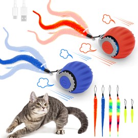 Starnearby 2 Pieces 2025 Chase Master Pro Cat Toy Interactive Cat Ball Electric Speedy Tail 3.0 Powerball Cat Toy with 6 Replacement Tails (Blue + Orange)