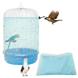 LYMOI Bird Cage Seed Catcher, 45-90'' Adjustable Bird Cage Cover, Universal Nylon Bird Cage Mesh Net, Bird Cage Skirt Guard Accessories for Parrot Parakeet Macaw Round Square Cage (Blue)