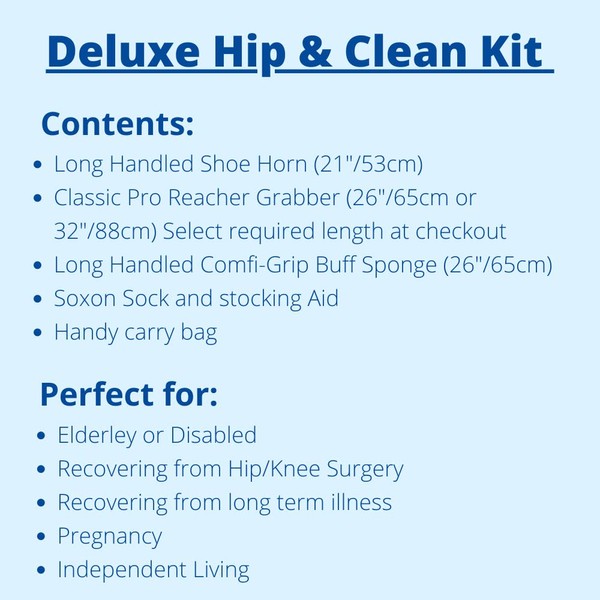Helping Hand Company 5 Piece Hip Replacement Recovery Kit, Surgery Recovery Set – 26"/66cm Classic PRO Reacher Grabber, Leg Lifter, Long Handled Shoe Horn, Toe and Foot Scrubber Sponge, Carry Bag
