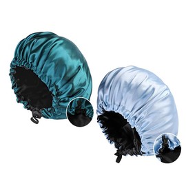 Pack of 2 Women's Satin Sleep Cap Silk Cap for Curly Hair, Waterproof Satin Hair Cap for Sleeping Extra Large Double Layer Adjustable Satin Hood for Women