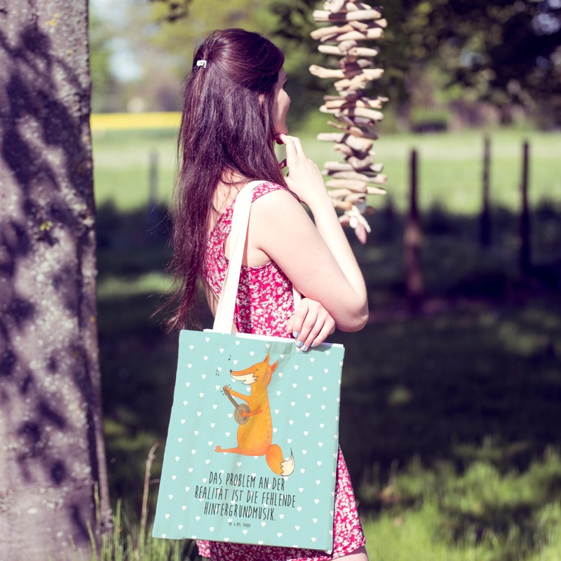 Mr. & Mrs. Panda Fox Guitar Shopping Bag, turquoise