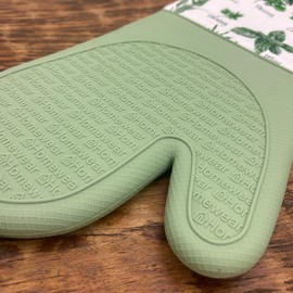 Homewear Delaney Silicone Oven Mitts Set - Extra Long, Heat Resistant Kitchen Gloves, Non-Slip Holders for BBQ, Baking, Cooking Essentials, Sage & Herbs, Kitchen Decor, Oven Gloves, New Home Gifts