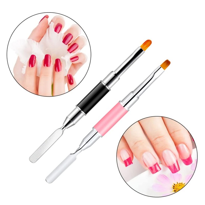 REQAG 2 Pieces Brush Nail Acrylic Gel Dual Ended Poly
