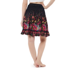 Lannaclothesdesign High Waisted Skirts for Women Short Flowy Summer Skirt Trendy Outfit Knee Length Boho Clothing Fall Skirts (X-Large-XX-Large, Black Flower, x_l)
