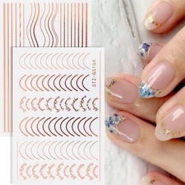 LANODO 12 Pieces Nail Seal, Fine Line, French Seal, Gold, Silver, Nail Seal, Line, Curve, Nail Art, Beautiful, Nail Stickers, DIY