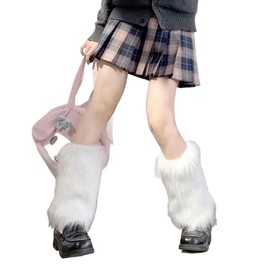 Tidyworm Women's Leg Warmer, Mokomoko, Ankle Warmer, Stylish, Long, Socks, Leg Cover, Cold Protection, For Women, Girls, Spring, Autumn, Winter, white