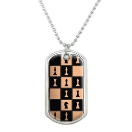 GRAPHICS & MORE Chess Board Pieces Pattern Military Dog Tag Pendant Necklace with Chain