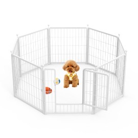HealSmart Dog Playpen Indoor, Puppy Playpen Indoor Outdoor for Yard, Camping, RV, 24" Height 8 Panels Heavy Duty Dog Pen for Puppies/Small Dogs, White