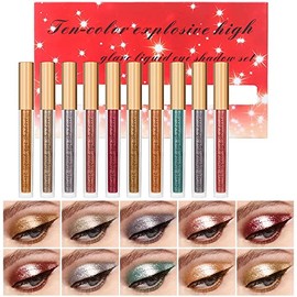 VERONNI 10 Colors Glitter Liquid Eyeshadow Set ,Metallic Shimmer Naked Smokey blast EyeMakeup Long Lasting Waterproof Sweatproof Eyeshadow Quick-Drying Sparkling Non-smudge Eyeshadow Kits