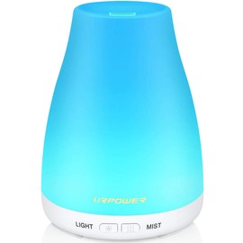 URPOWER 2nd Version Essential Oil Diffuser with Adjustable Mist Mode Waterless Auto Shut-Off and 7 Color LED Lights for Home Office, One Size (Pack of 1), White