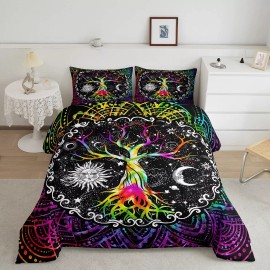 Erosebridal Trippy Sun and Moon Comforter Set Queen,Black and White Bedding Set for Kids ...