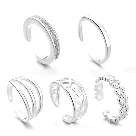 LIUQOBN 5 Pcs Toe Rings For Women,Silver Toe Rings For Women 5 Styles Of Lightweight, Adjustable For Everyday Wear