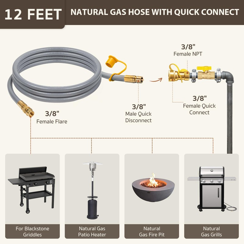 GASPRO 12 Feet 3/8" ID Natural Gas Hose, Low Pressure
