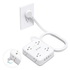 TROND Surge Protector Power Strip with USB, Ultra Thin Flat Plug 5ft Extension Cord 1625W, 3 USB A & 1 USB C, 8AC Outlets 1440J Surge Protection Wall Mount for Home Office Dorm Room Essentials, White