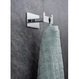 WENKO Turbo-Loc Duo Genova Shine Wall Hook, Decorative Double Bathroom Hook, Stainless Steel for Towels or Bathroom Utensils, No Drilling, Width 8.9 x Height 4.4 x Depth 5.4 cm, Shiny, Rustproof