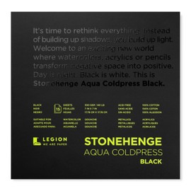 Stonehenge Aqua Almohadilla negra, 150 hojas, Coldpress, 18 x 17 cm, 15 hojas