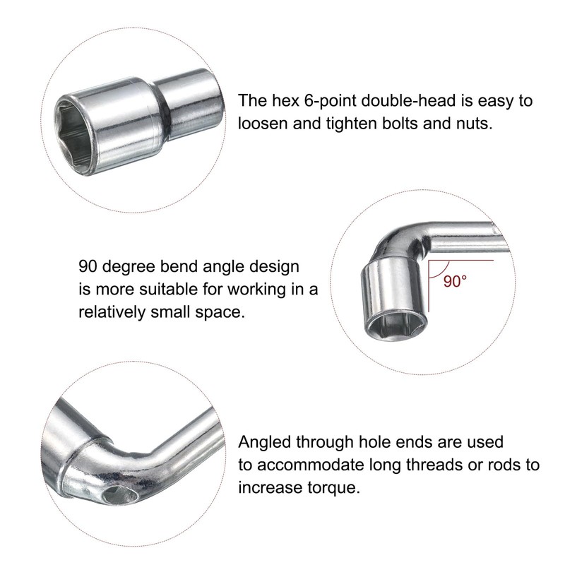 HARFINGTON 5pcs L Shaped Angled Hex Socket Wrench 15/16/17/18/19mm 45#