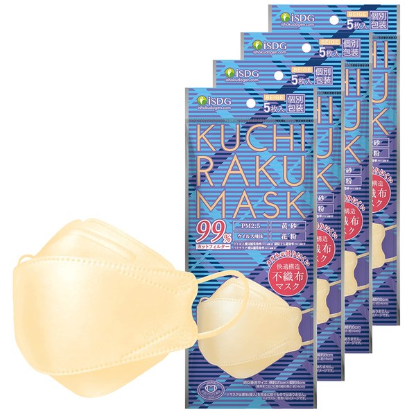 ISDG KUCHIRAKU MASK (Kuchiraku Mask), Beige, Set of 5, 4