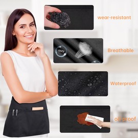 JILANLO Waist Apron,Waiter short apron with 3 pockets，Black waiter half apron (10)