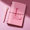 Initials PU Leather Notebook with Pen, Pink Refillable Diary for