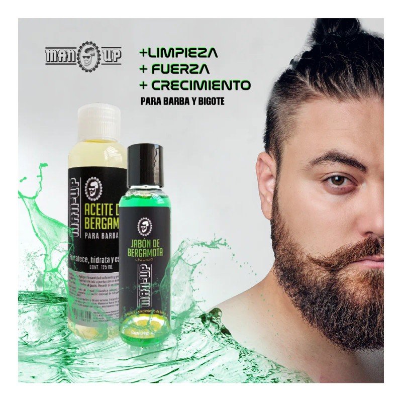 Man Up Kit Aceite Cuidado Barba Y Bigote Y Shampoo