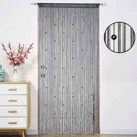 HSYLYM Beaded Curtain Beads Door String Curtains Ideal for Living Room Decor Wall Hanging Fringe Doorway Divider Bedroom Backdrop Hippie Window Closet Privacy Rod Pocket Dense (100x200cm,Grey)