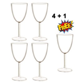 Unbreakable - Reusable Crystal Clear Plastic Wine Glasses 9 oz. Set of 5 (4 + 1 Free) • • • • • Made In U.S.A.