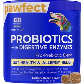PAWFECTCHEW Probiotics for Dogs + Digestive Enzymes - Omega and Pumpkin - Gut Health and Immune Support -Relieves Diarrhea,Gas,Constipation - Made in USA - 120 Chews One Pack Tuna & Peanut Butter