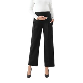 Maternity Pants Comfortable Stretch Over-Bump Women Pregnancy Casual Capris for Work (Wide Leg - Black, S (Size 4-6))