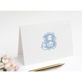 Classic Monogrammed Folded Note Card and Envelope Stationery Set - Traditional Monogram Stationary Set with Envelopes - Choose Your Colors and Set Size