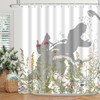 BIYSUC Cat Dinosaur Shower Curtain Funny Cat Help Dino Bathe