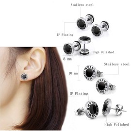 Hongyantech 8 Pairs of Men’s Stainless Steel Earrings - 8 mm Stainless Steel Ear Clips - Enamel Ear Jewellery - Ear Piercings / Tunnel Piercings - Round Cool Stud Earrings for Men