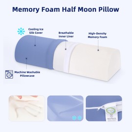 Ruizman Knee Pillow for Back Sleeping - Half Moon Bolster Pillow for Legs - Cooling Under Knee Pillow for Sleeping on Back, Leg Support, Foot Elevation (Misty Blue)