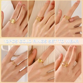 Hifot Open Knuckle Rings Set for Women Girls Vintage Gold Rings Boho Stackable Midi Rings Sun Infinity Cross Heart Finger Rings for Birthday Parties Proms Pack of 12, No Gemstone