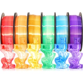 MIKA3D 2 Color Fast Change Silk PLA 1.75mm 3D Printer Filament Bundle, Silk White Color Change to Red/Orange/Gold/Green/Blue/Purple, Each Spool 250g, 6 Spools, Total 1.5kg Silk PLA Bundle 250g X 6