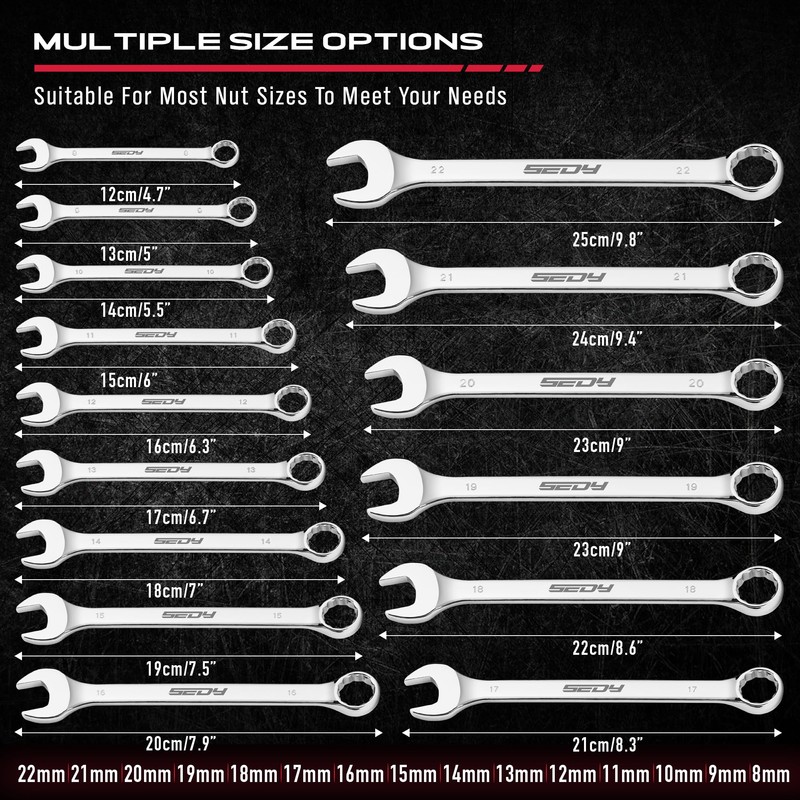30-Piece Combination Wrench Set - Open End Wrench Set with
