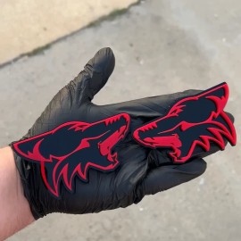 UsaStandard Coyote Badges Emblem Gray on Black , 2 Badges, Fender Angry Aggressive Racing