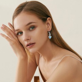 Rocayi Heart Aquamarine Earrings 925 Sterling Silver Infinity Dangle Drop Leverback Earrings March Birthstone Jewelry for Women