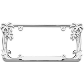 BLVD Tropical Palm Tree Chrome Polished License Plate Frame (2 Frames) with Cap