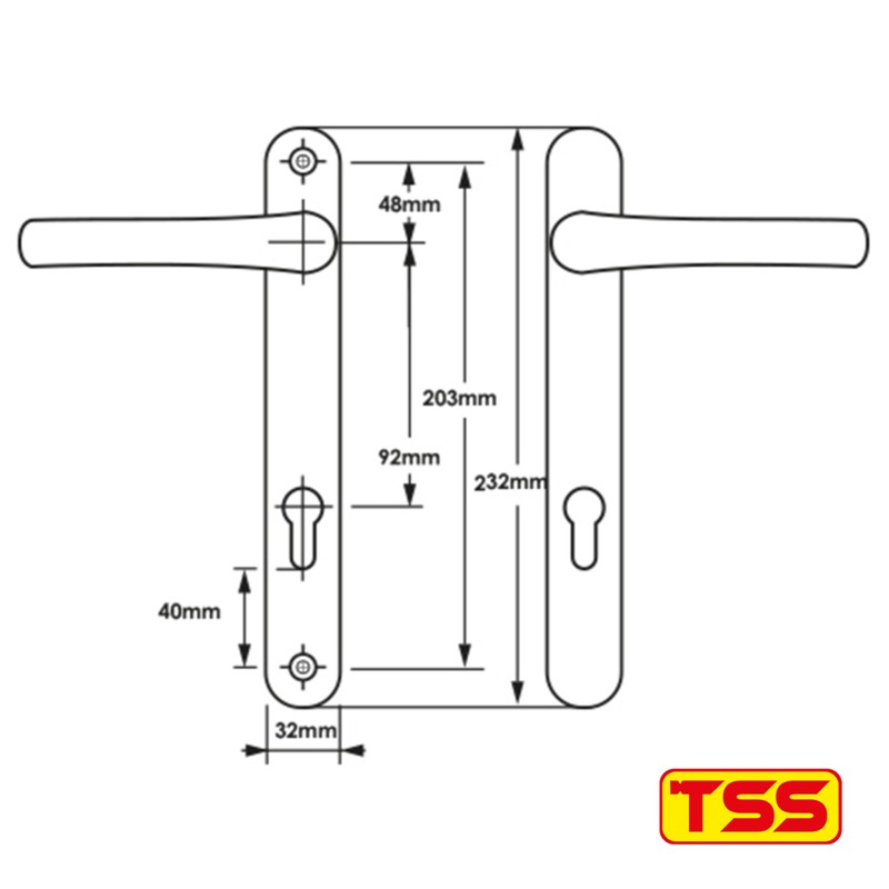 TSS Silver UPVC Door Handle Pair Set, Sprung, 92mm PZ