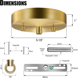 MAYOMAJO Upgraded 5-1/8 Inches Light Canopy Kit with Heavy Duty Replacement Ceiling Cover Plate & Mounting Hardware for Lighting Fixtures Chandelier Pendant Lamp or DIY Project (Brass)