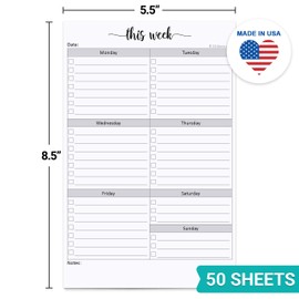 321Done Weekly Checklist Notepad - 50 Sheets (5.5" x 8.5") - This Week to Do Notepad Tear Off Planning Pad, Planner Checklist Organizing - Made in USA - Simple Script
