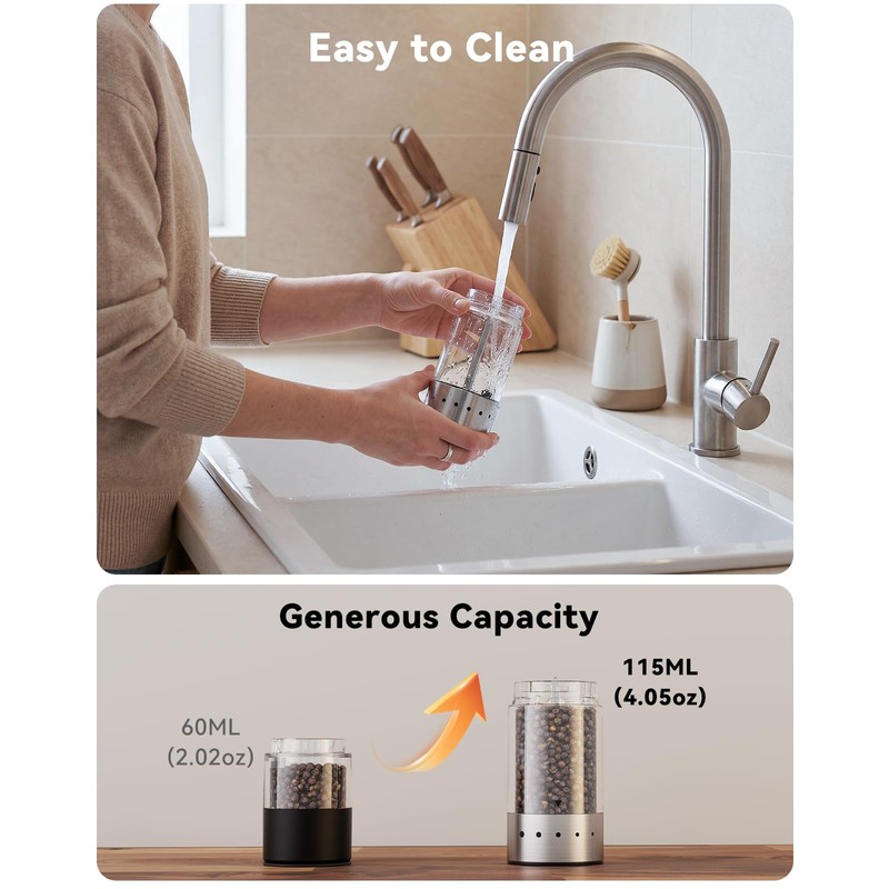Rechargeable Salt and Pepper Grinder Set with Power-Storing Charging Base